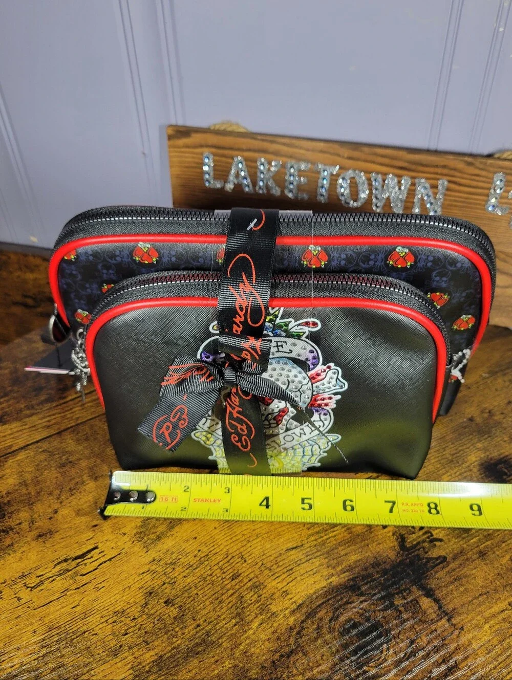 Ed Hardy black skull-Sequin 2 pack Cosmetic Pouch